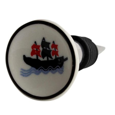 Black Boat Flat Ceramic Wine Bottle Stopper 
